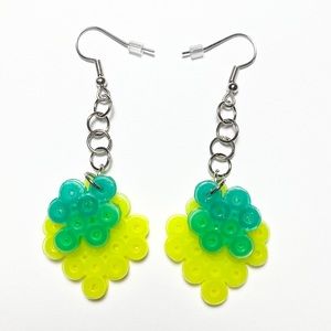 Handmade Perler Bead Yellow/Green Lemon Earrings. New